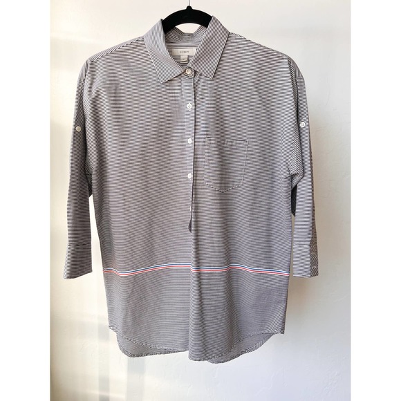J. CREW Women's Black/White Stripe Half Button Popover Boyfriend Shirt sz 0 - Picture 3 of 10